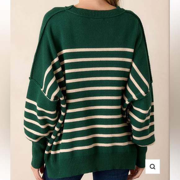 Green and cream striped sweater - Picture 4 of 4
